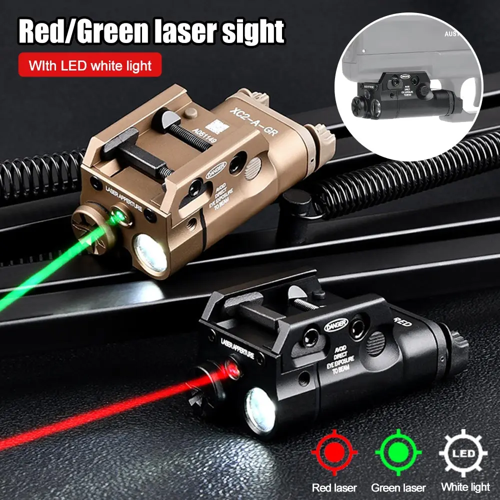 Tactical XC2 Airsoft Hunting Flashlight Red/Green Dot Laser With White LED Scout Light Under-Hanging Weapon Light For 20mm Rail