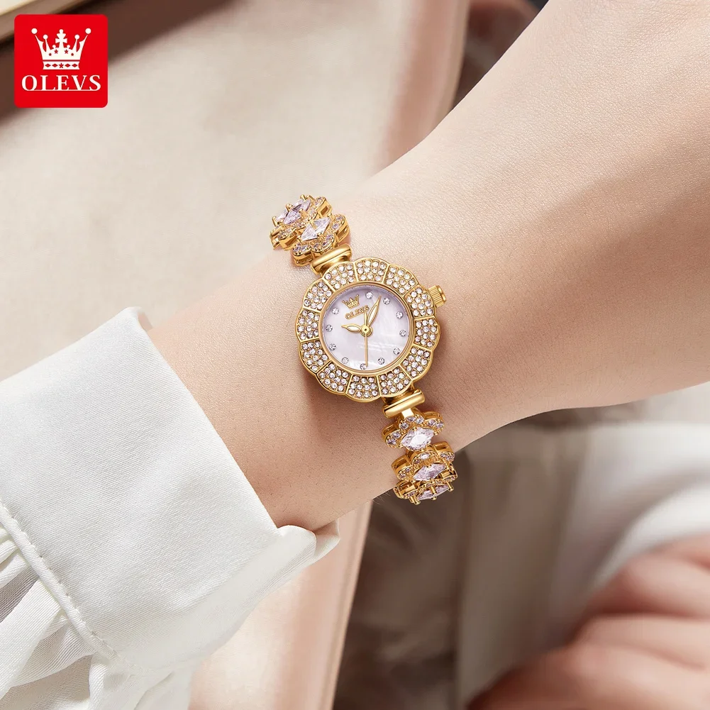 OLEVS, relojes ligeros de cuarzo de lujo para mujer, reloj de pulsera de acero inoxidable de oro rosa a la moda para mujer, reloj de pulsera con cadena de diamantes resistente al agua,reloj mujer