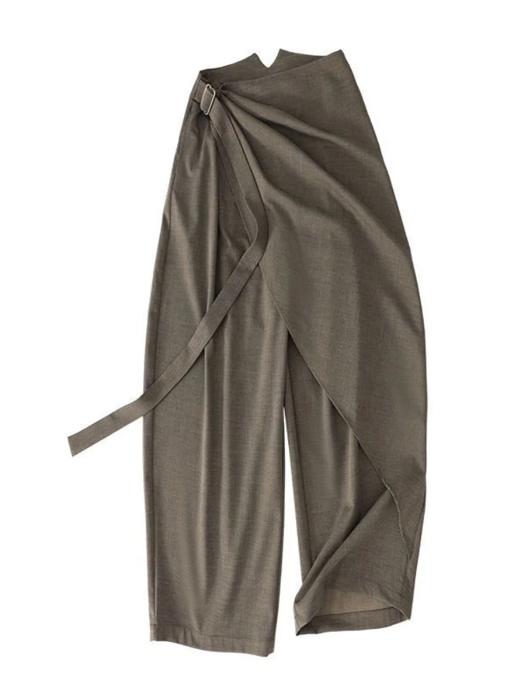 HOUZHOU Vintage Baggy Suit Pants Women Asymmetrical Japanese Style Wide Leg Trousers High Waist Casual Gothic Streetwear Pants
