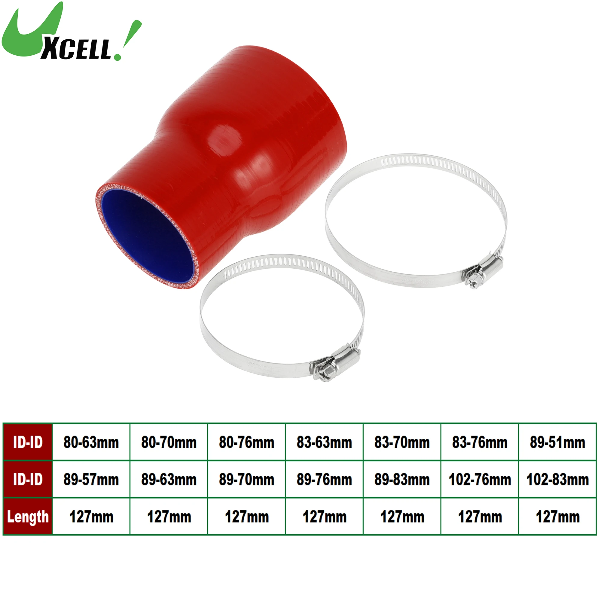 

UXCELL ID 80-63mm 80-76mm 89-51mm 89-83mm 102-76mm 102-83mm 127mm Length 0 Degrees Car Silicone Hose w/ Clamps Coolant Hose