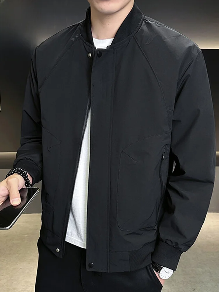 

Мужская повседневная куртка с воротником-стойкой, на молнии, свободного кроя, весенняя, модная, ветрозащитная, с длинными рукавами