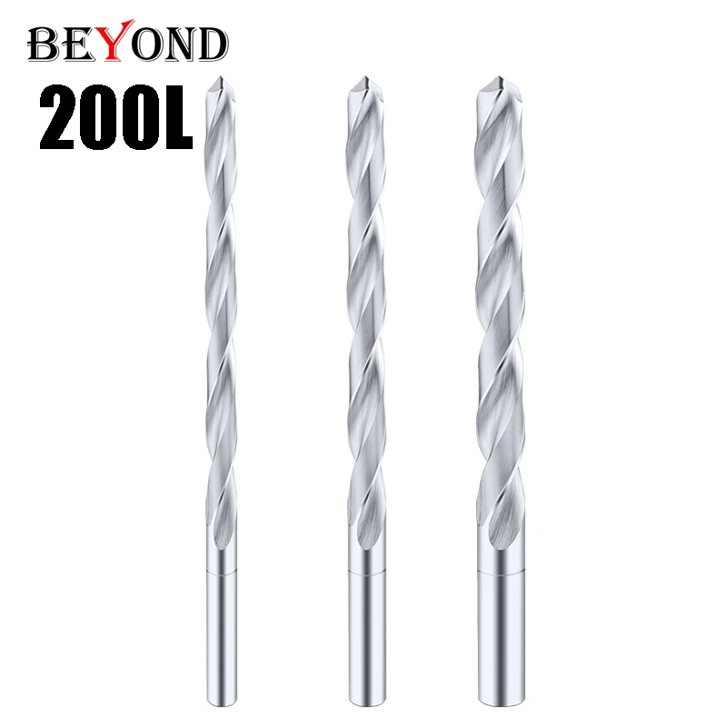 BEYOND 200mm Long Straight Shank Twist Drill 1pcs Carbide Tungsten Bit CNC Processing Stainless Aluminum Copper 6mm 7mm 8mm 10mm