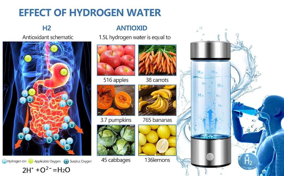 Smart bottle hydrogen Alkaline Ionized hydrogen rich water bottle ionizer generator portable Nano hydrogen water bottle