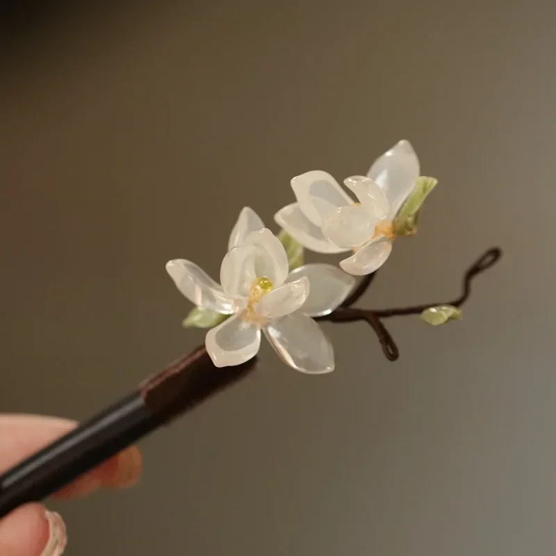 Chinese Vintage Wooden Hair Stick Step Shake Tassel Women\'s Ancient Hanfu Hair Accessories Orchid Hairpin Hairpin