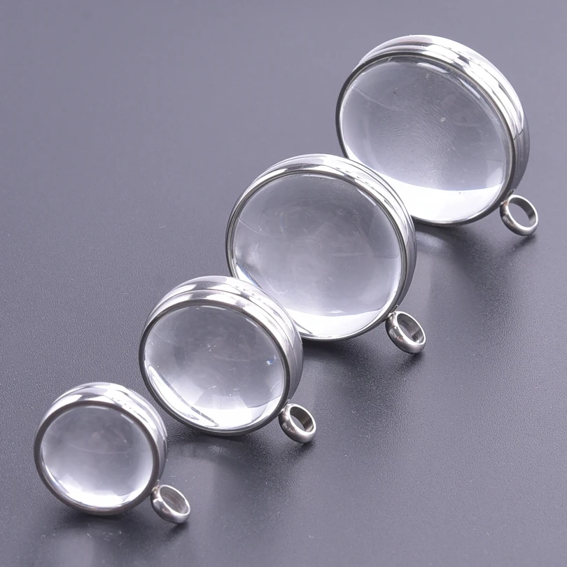 1Pc 17/22/27/30mm Stainless Steel Glass Double Curved Medallon Flotantes Pendant DIY Living Picture Locket подвески Jewelry Bulk