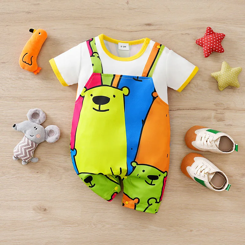 

Baby Romper Colorful Bear Round Neck 0-18 Months Soft Trendy Knitted Casual Cartoon Cute Newborn Baby Boy Girl Toddler Jumpsuit