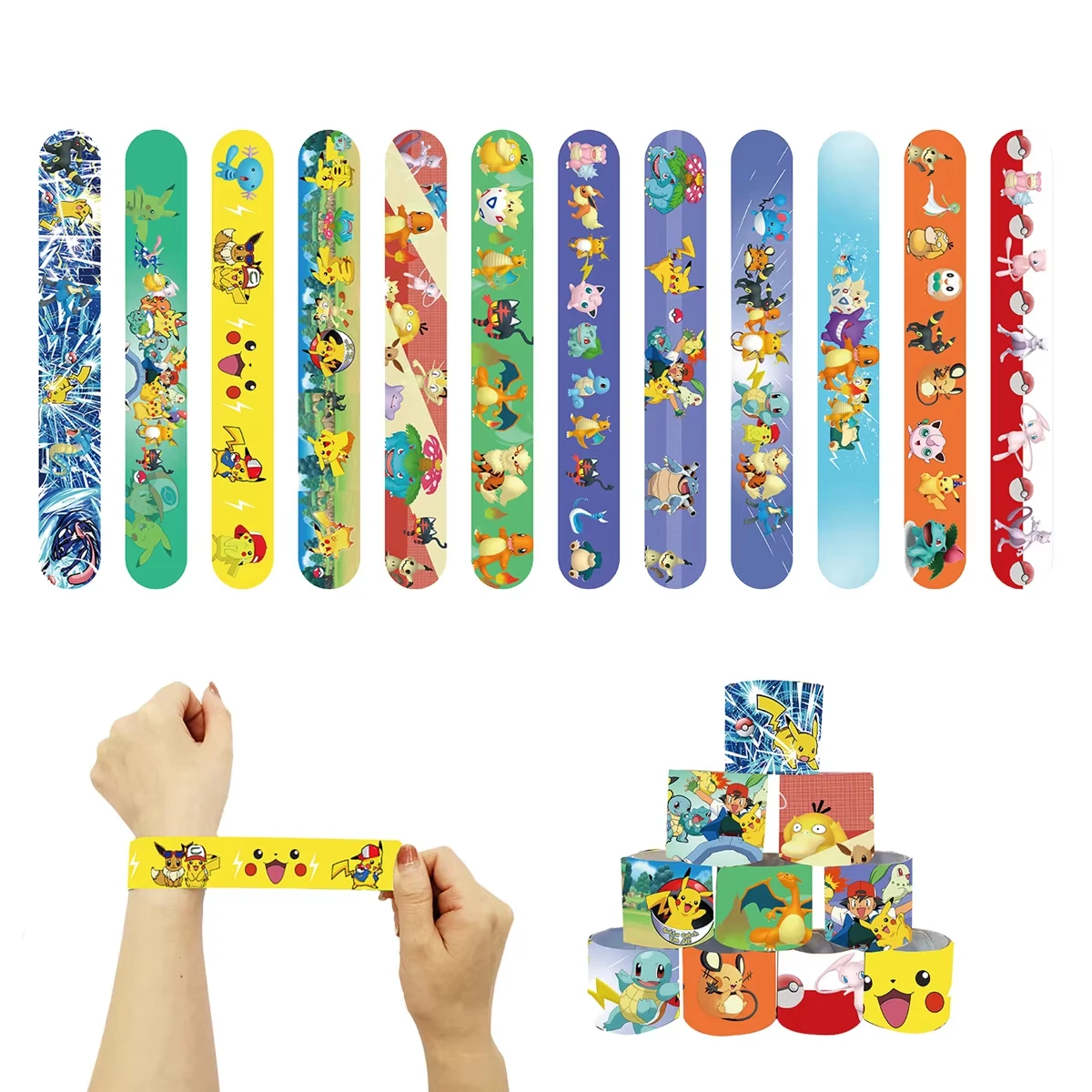 12/24/36 pezzi Pokemon Bomboniere Regali di compleanno Bracciale Cartoon Snap Bracciali per bambini Pinata Stuffers Decorazione del partito