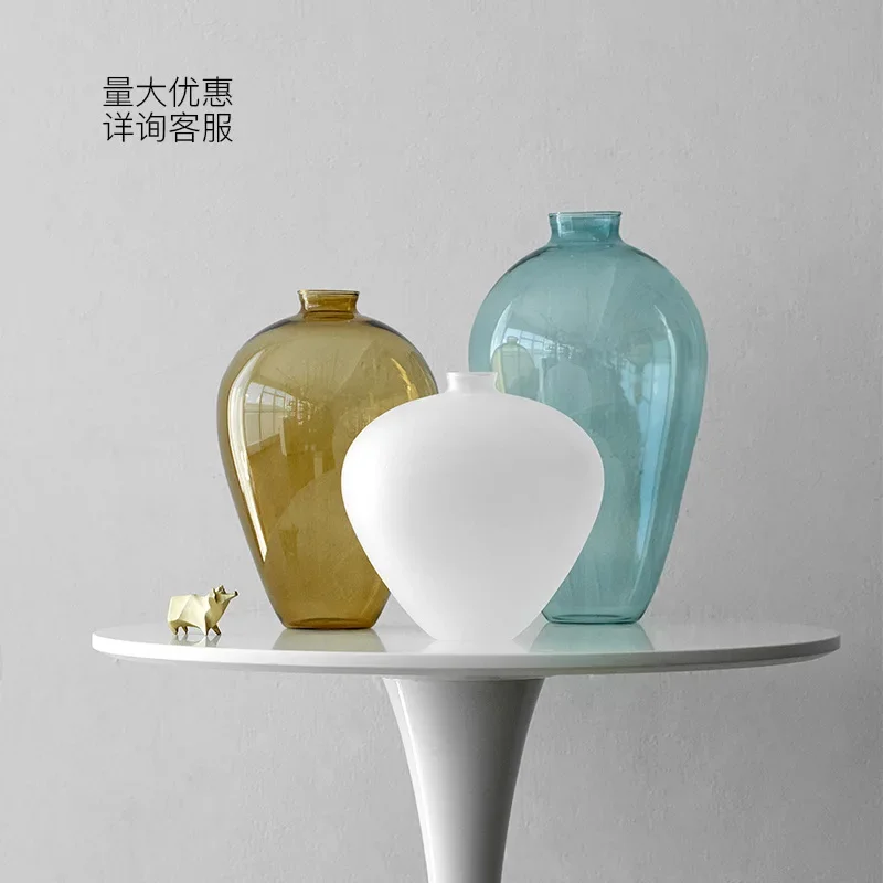 New Chinese style white, earthy yellow, blue glass floral ware, hydroponic vase, living room, home decoration and ornaments