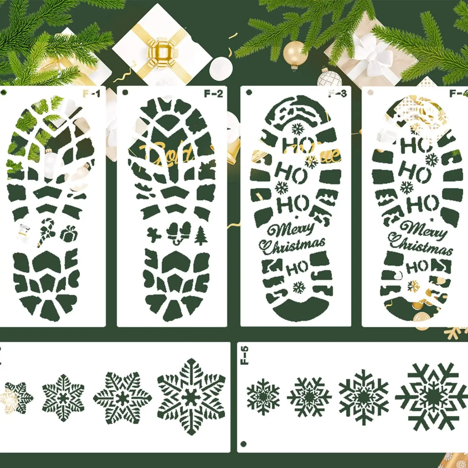 4/6PCS Christmas Footprints Painting Template Snowflake Santa DIY Scrapbook Coloring Embossing Stencil Xmas New Year Home Deco