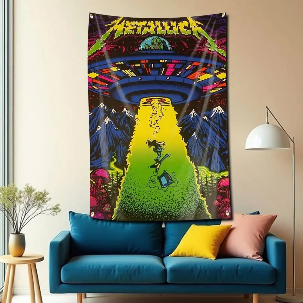 Thrash Metal M-Metallica Band 72s Flag Tapestry Banner for Bedroom Living Room Outdoor Camping Custom Supported