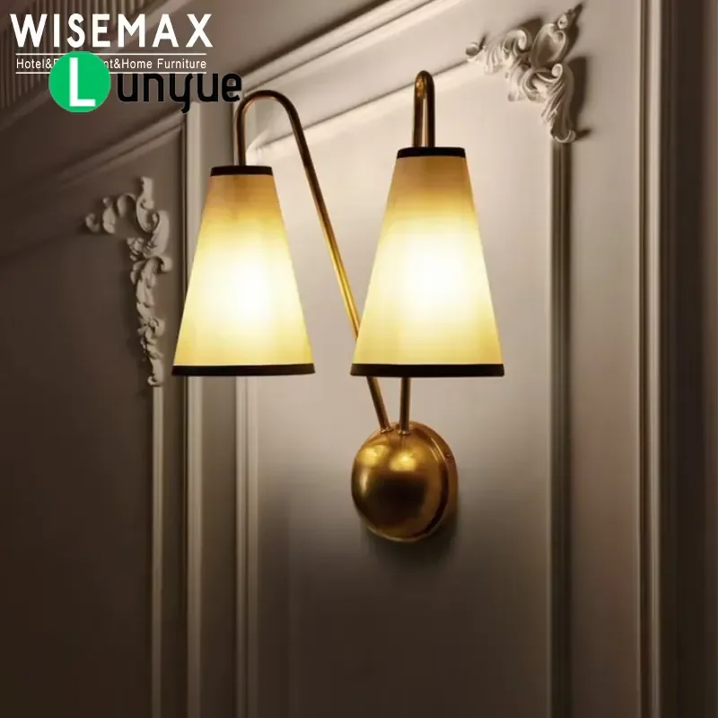 Modern LED Wall Lamp Copper Frame Fabric Upholstered Sconce for Dining Room Hotel Decoration Ambient Lighting Fixture