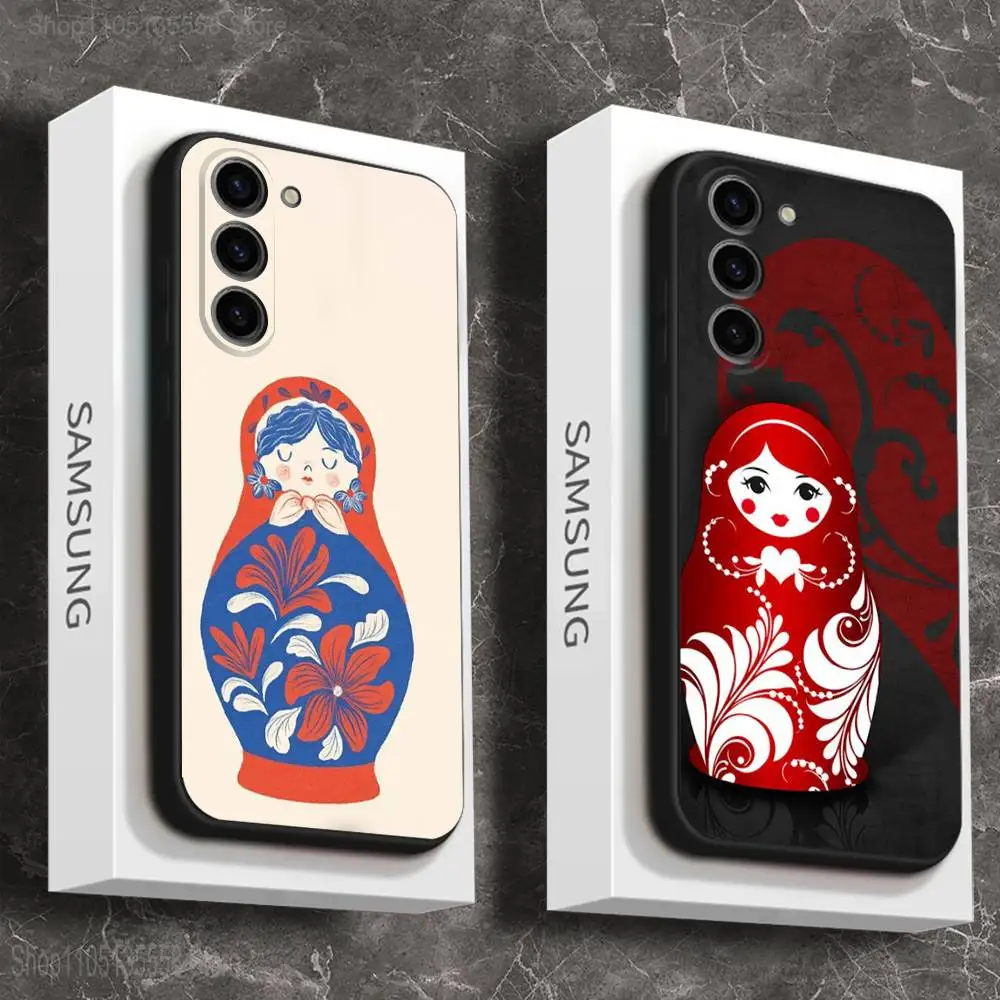 Russische poppen Matryoshka telefoonhoesje voor Samsung Galaxy A 73,72,51,53,52,71,22,5G,Note,J7,8,9 zachte zwarte cover
