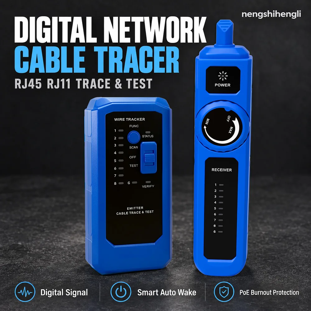 Network Cable Tracer Tester RJ45 RJ11 Digital Wire Finder LAN Telephone Line Locator CAT5 CAT6 PoE Burnout Protection