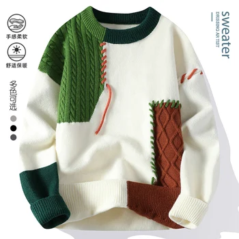 Sonbahar/Kış 2024 Yeni Moda Trendi Baskılı Kalın Sıcak Kazak erkek Rahat Gevşek Rahat Büyük Boy Yüksek Kaliteli Kazak