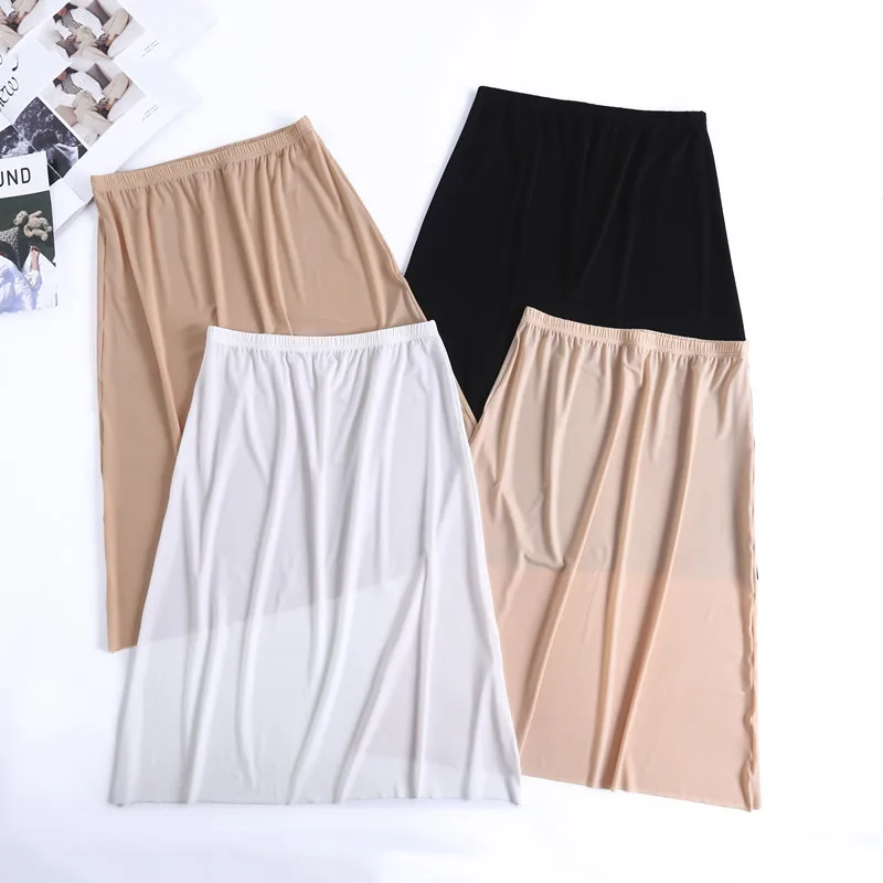 Plus Size bottoming skirt Half Body Slips Dress For Summer Thin Ice Silk High Waist Elastic Anti-Penetrating Underskirt Lining