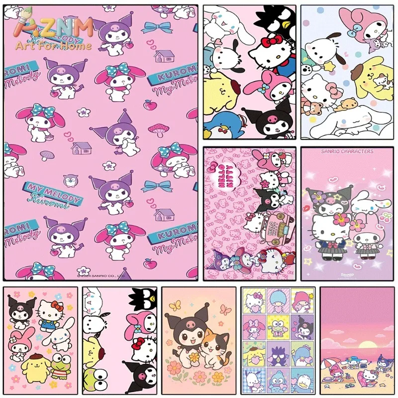 Sanrio Kuromi My Melody Canvas Wall Art Unframed Print Sweet Pink Cartoon Character Poster for Bedroom Dorm Home Interior Wall D