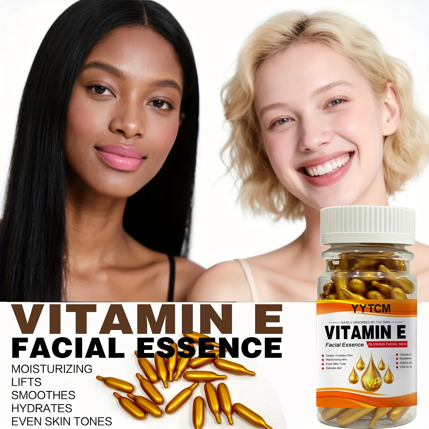 خلاصة كبسولة الترطيب العميق من فيتامين E، ترطيب وتنعيم البشرة، تحتوي على سكوالان نباتية، فيتامين C، خلاصة ترطيب وتفتيح عميق للبشرة (0.4 جرام × 90 كبسولة)/زجاجة - 1 زجاجة