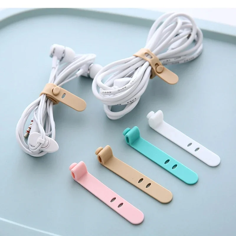 4/8/12Pcs Silicone Mobile Phone Cable Winder Earphone Clip Charger Cord Organizer Management Wire Fixer Holder Cable Belt