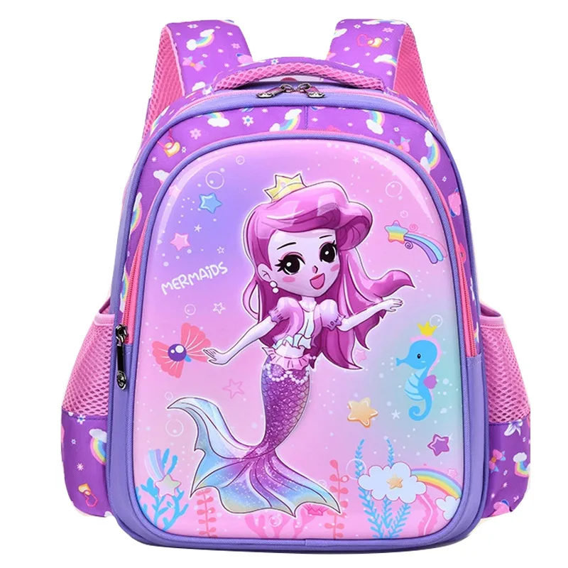 Kids Backpack Purple Girl Elementary Primary School Backpacks Kindergarten Bookbags 3D Mermaid Cute Children Shoulder School Bag