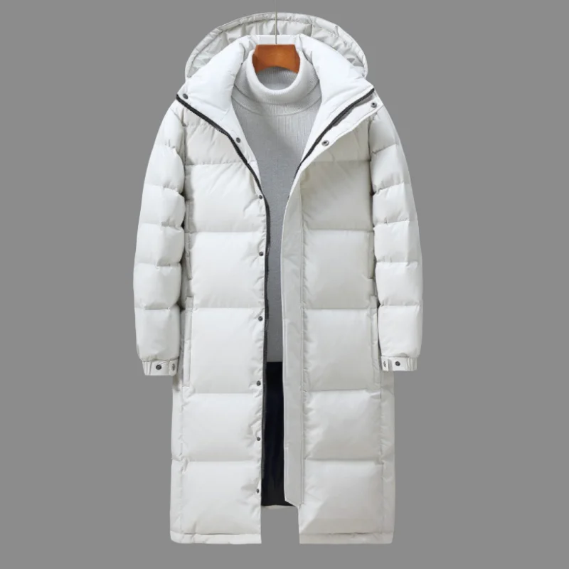 2024  Men\'s Fashion New Men\'s Winter Down Jacket Men\'s Couple Long Knee Cap College White Duck Hooded Youth Coat Wind