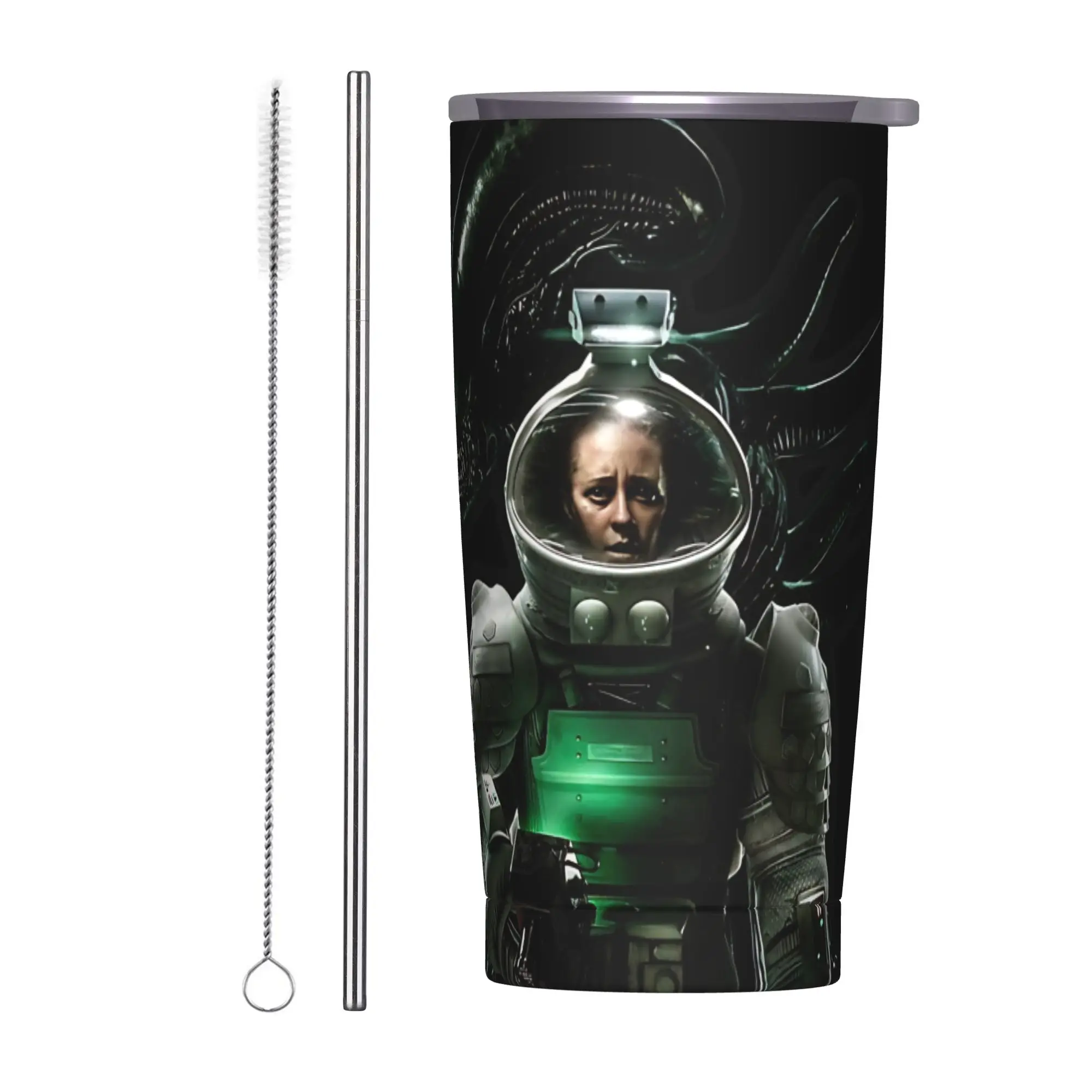 Horror Isolation Game Alien Stainless Steel Tumbler With Straws  Driving Thermal Mug Large Capacity Cold and Hot Water Bottle