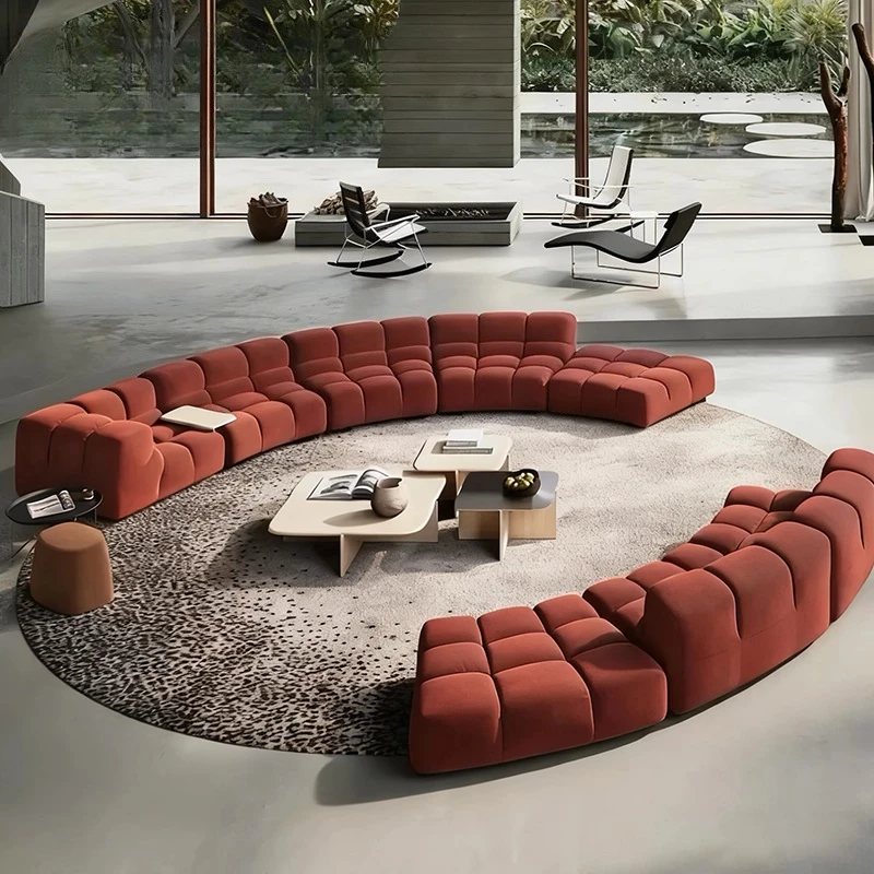 Combinação de emenda de tecido puff curvo canto modular sala de estar sofá vento creme