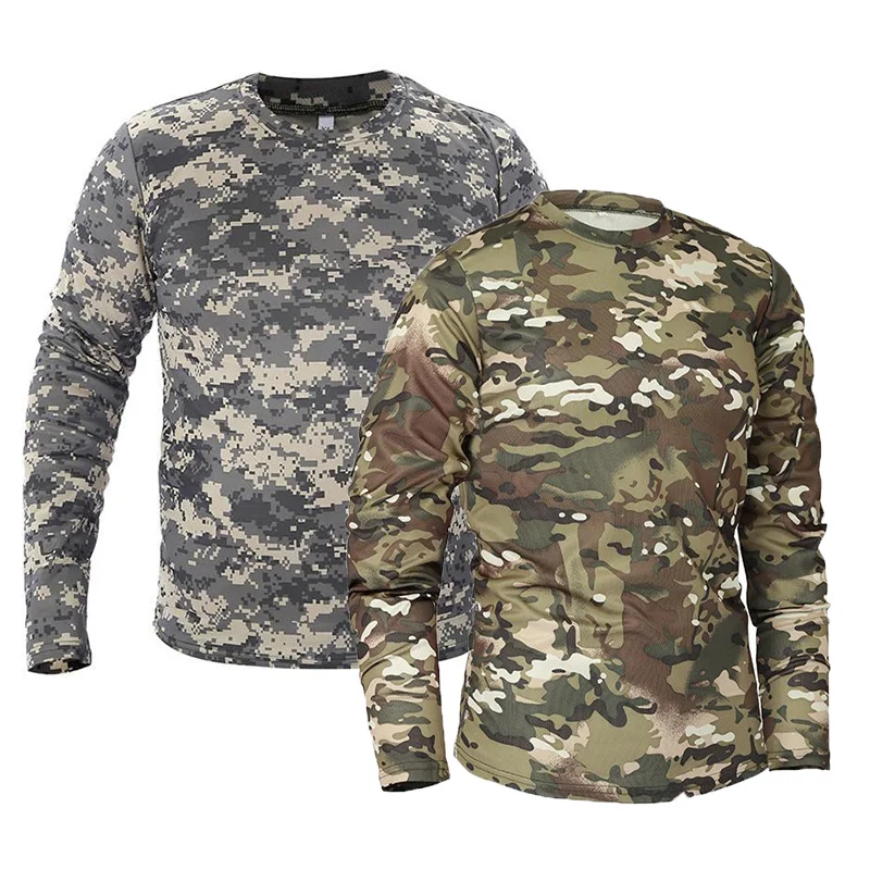 Long Sleeve Camouflage T-shirt Men\'s Tactical Quick Dry Hiking Outdoor T Shirts Spring & Autumn Shirt Camping Clothing