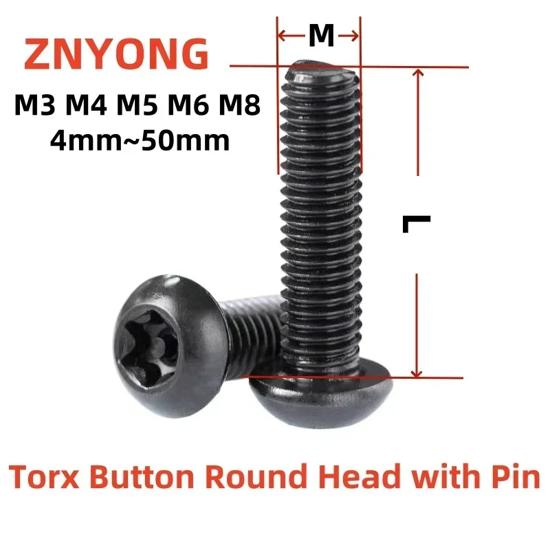 

20/100pcs M3 M4 M5 M6 M8 black 304 stainless steel Six Lobe Torx Button Round Head with Pin Tamper Proof Security Screw Bolt
