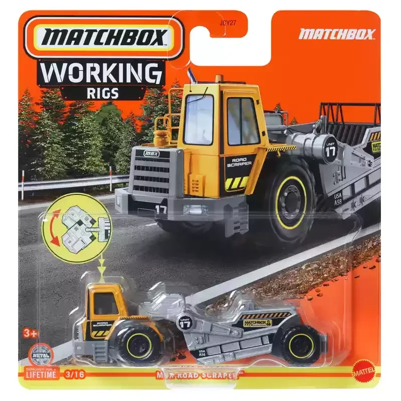 Original Mattel Matchbox Car 1/64 Working Rigs Mobile Crane Road Scraper Vehicle Toys Model for Boys Collection Birthday Gift