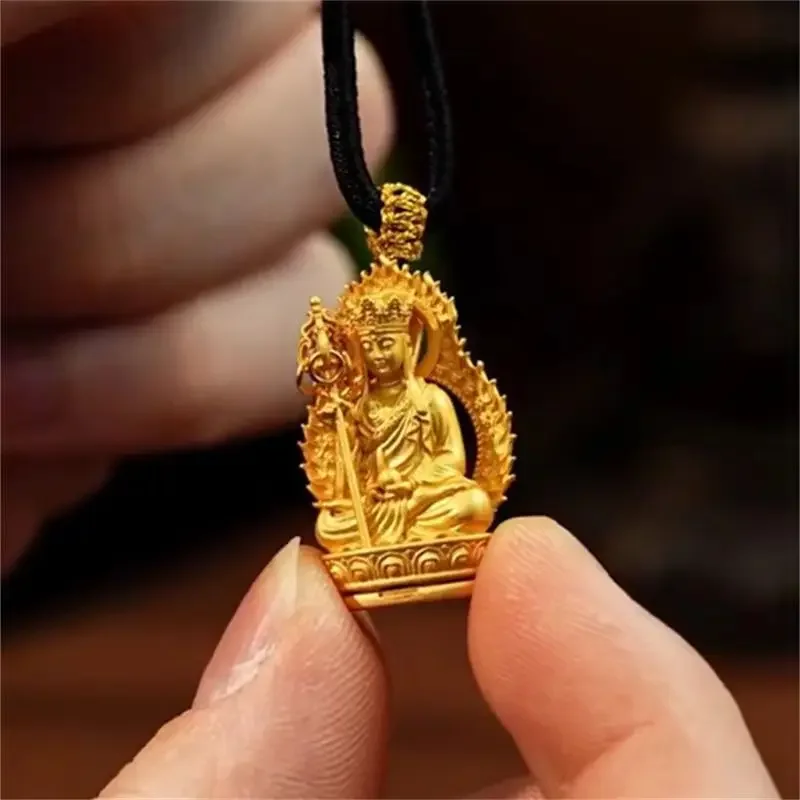 Namo Great Wish Ksitigarbha Bodhisattva Small Golden Buddha Pendant Means Good Things, Animal Year Necklace