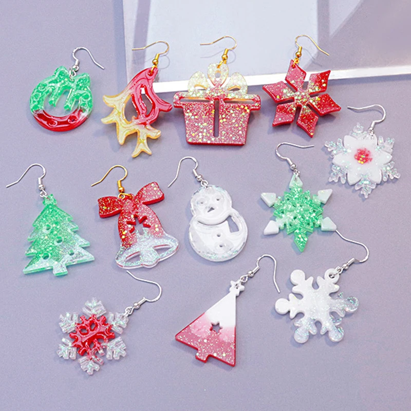 Christmas Elk Earring Pendant Crystal Epoxy Silicone Mold DIY Snowman Bell Shape Pendant Mold For Jewelry Making Craft Keychain