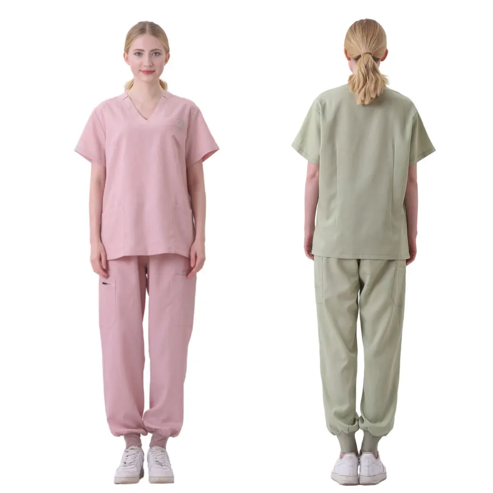 Multicolour Jogger Suits Doctor Nursing Uniforms Short Sleeve V-neck Top Pocket Pants Nurse Scrubs Set Medical Clinical Uniform