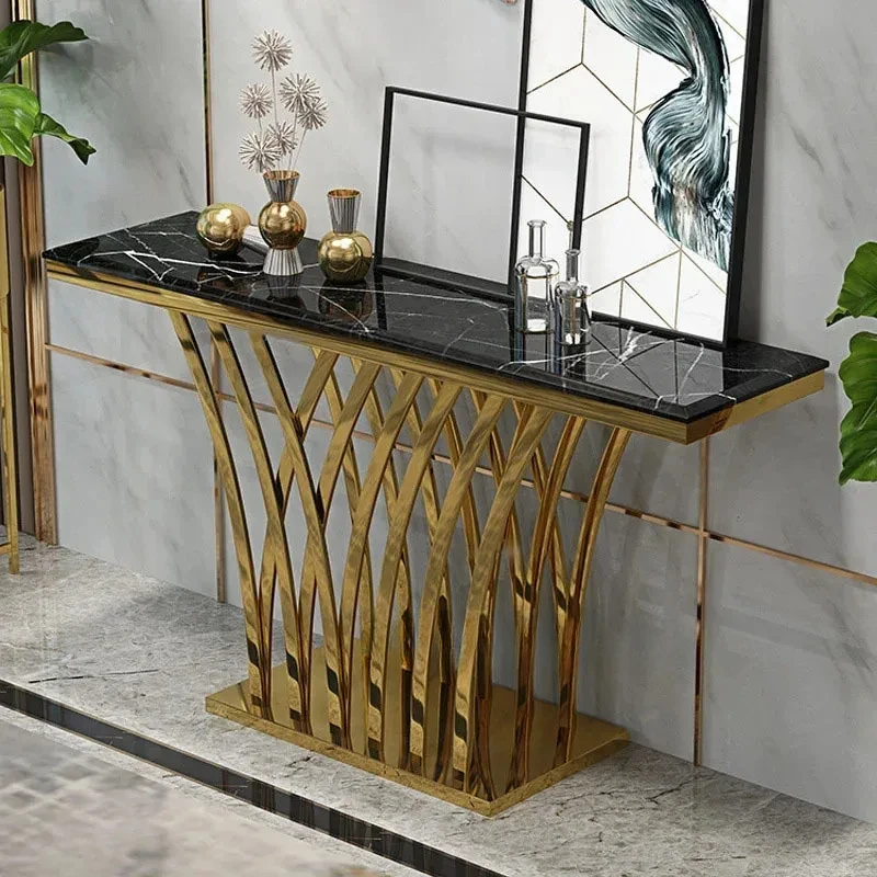 Luxury Console Table Light gold Wrought Iron for Living Room Corridor Decoration Creative Cabinet Against The Wall