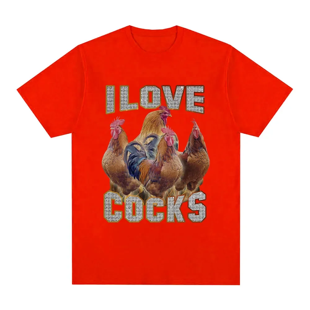 I Love Cocks Funny Roosters Meme T-shirt Chicken Enthusiast Short Sleeve T-shirt Women\'s Extra Large T-shirt Street Clothing