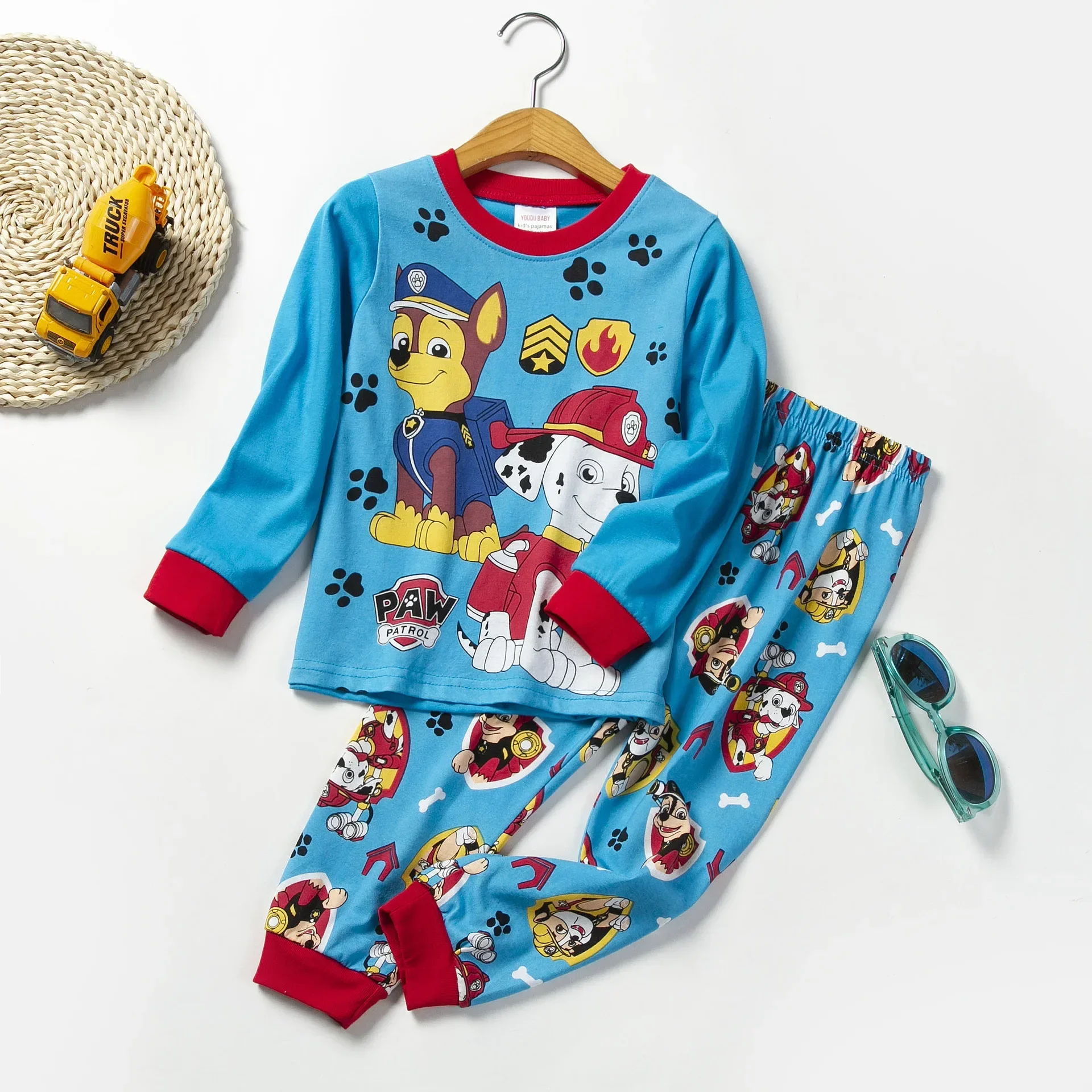 Spring and Autumn New Long Sleeve Cotton Children's Home Clothing Woof Team Series Set Children's Pajamas