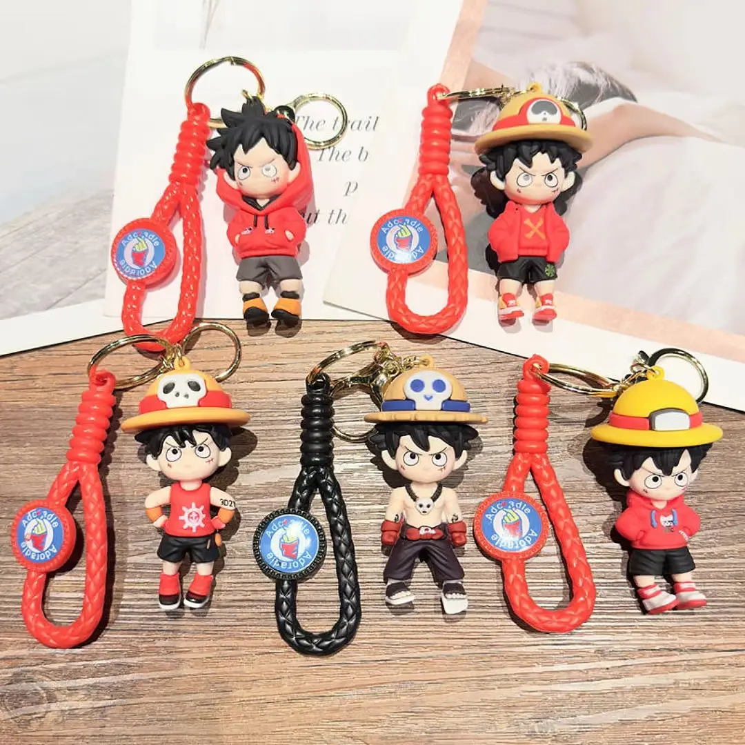 

One Piece 3D Figure Keychain, Soft Rubber Anime Character Pendant with Braided Strap, Perfect Gift for One Piece Fans