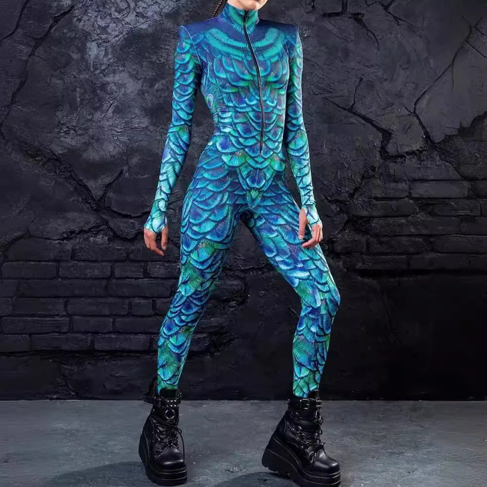 

Unisex Cyber Punk 3D Digital Printing Halloween Party Role Play Outfit Women Men Performance Cosplay Costume Carnival Bodysuit