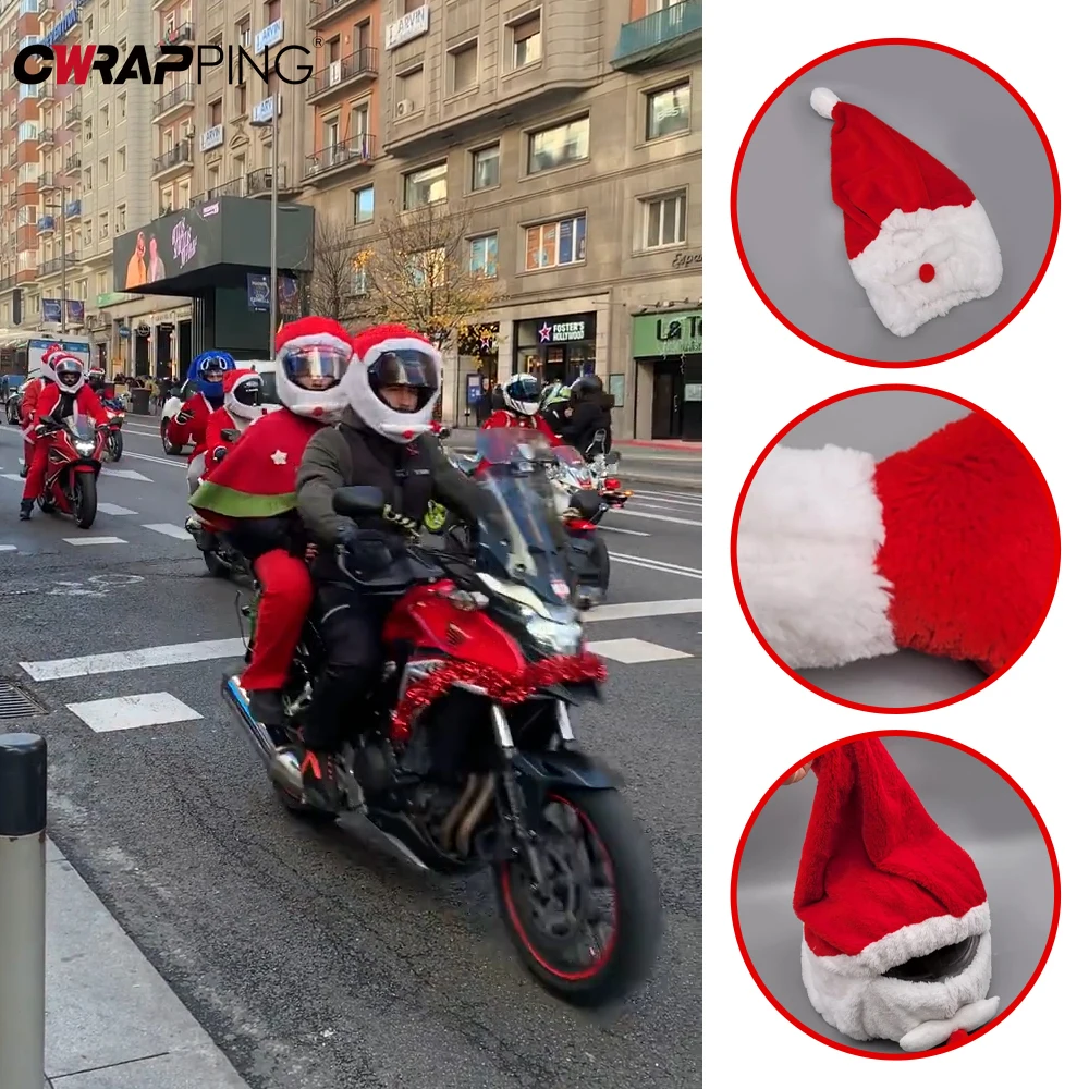 

Чехол для мотоциклетного шлема Санта-Клауса, рождественская безопасная велосипедная шапка, гоночная кепка, украшение для автофургона, рождественский подарок для украшения автомобиля