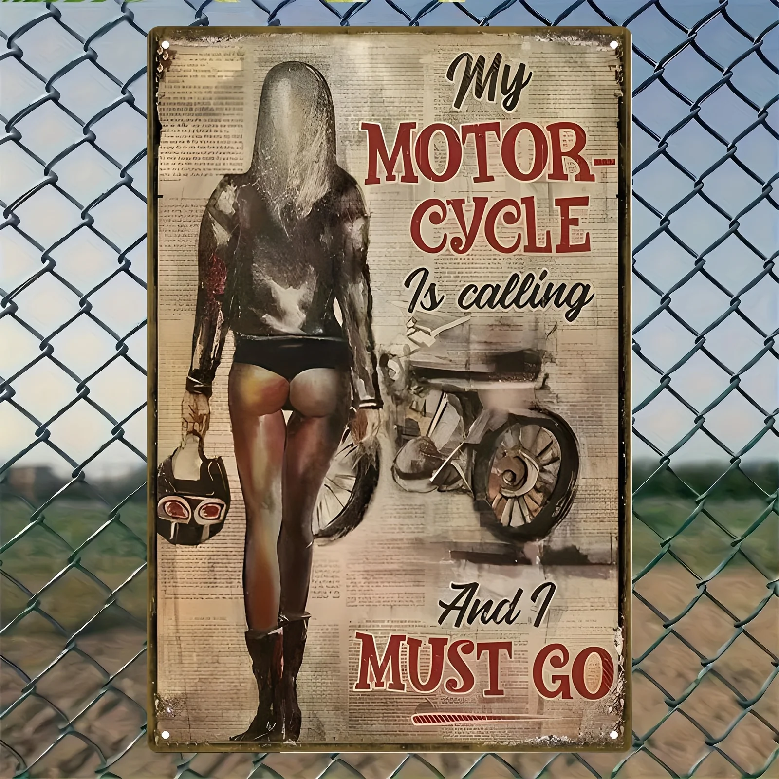 Vintage motorcycle wall art decoration made of metal, large iron sign with 