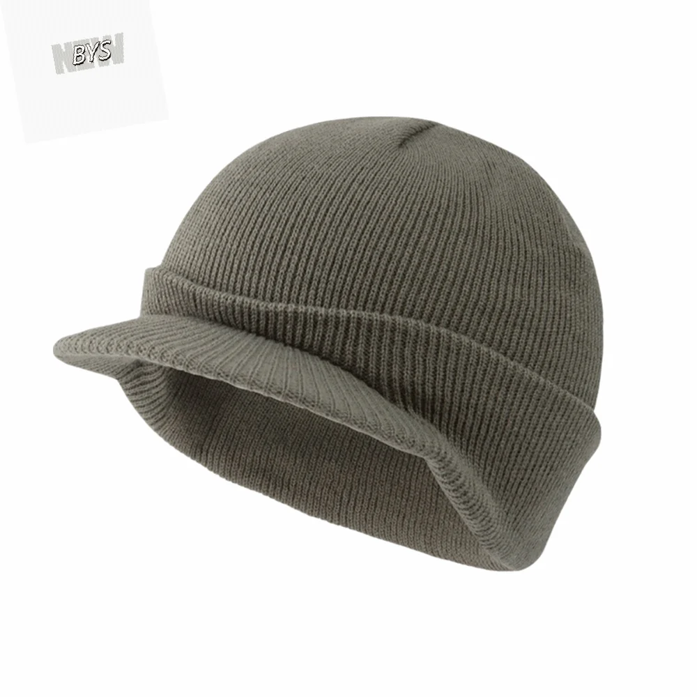 

Stylish Thicken Warm Knitted Peaked Cap Therma Solid Color Short Brim Beanie Cap Soft Earflap Add Plush Lined Hat Skiikng