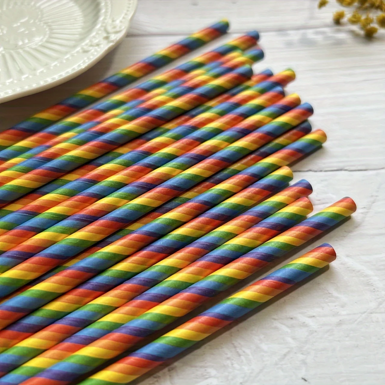20pcs/pack, Rainbow Stripe Offset Printed Disposable Paper Straws, Table Drinks Disposable Paper Straws for Pride Day Birthday P