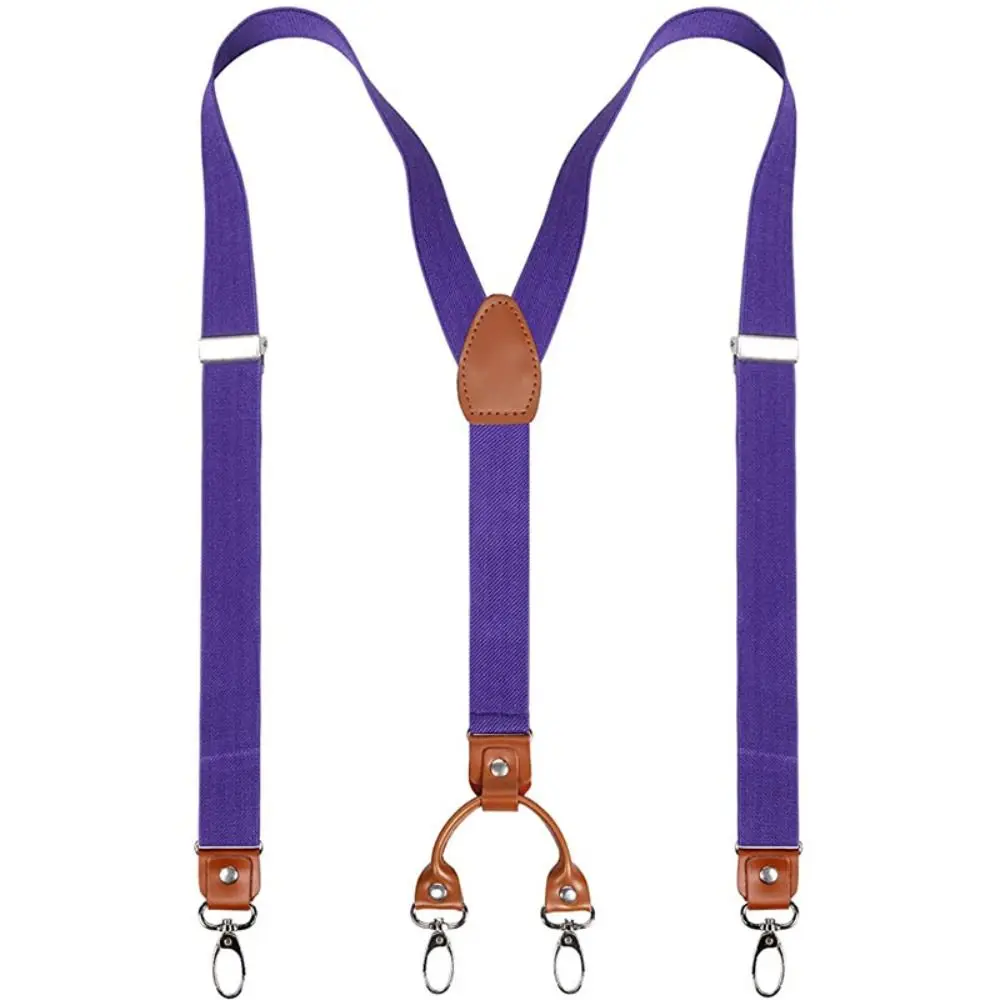 Adjustable Strap Clip Cowhide Leather Suspenders 2.5cm Width 4 Hooks Braces Suspenders Wedding Casual Y Shape Elastic Braces