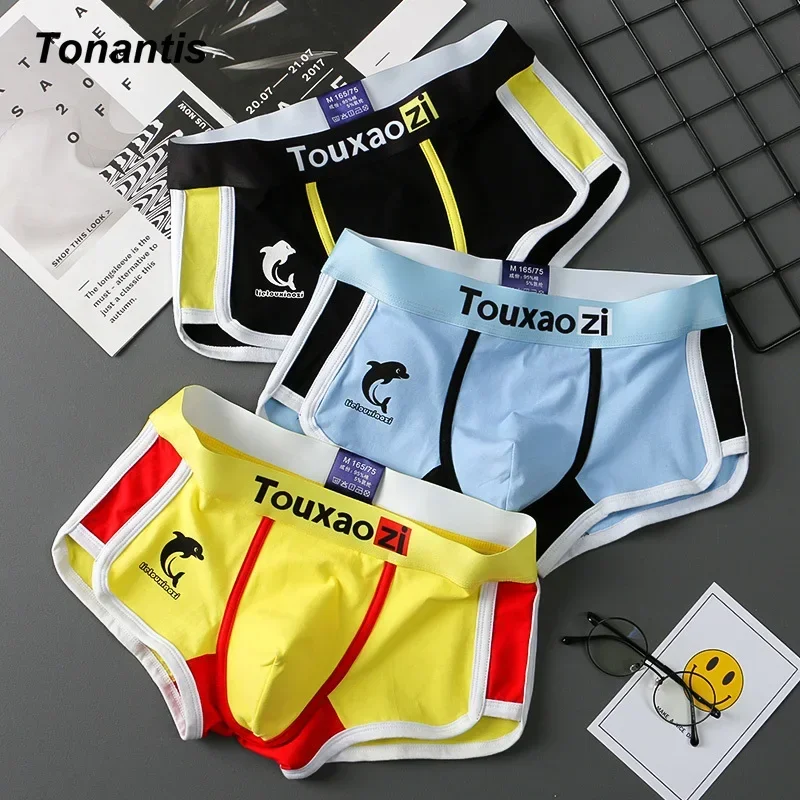 3Pcs/Set Men Boxer Shorts Youth Breathable Cotton Men\'s Underwear Fashion Dolphin Printing Male Underpants Korean Boy Panties