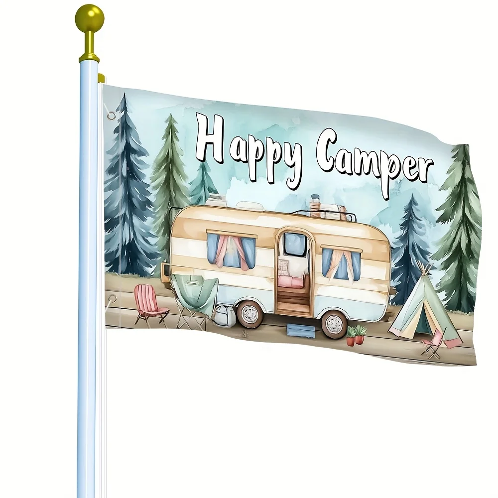 Happy Camper RV Travel Polyester Welcome Flag Outdoor Garden Yard Decor