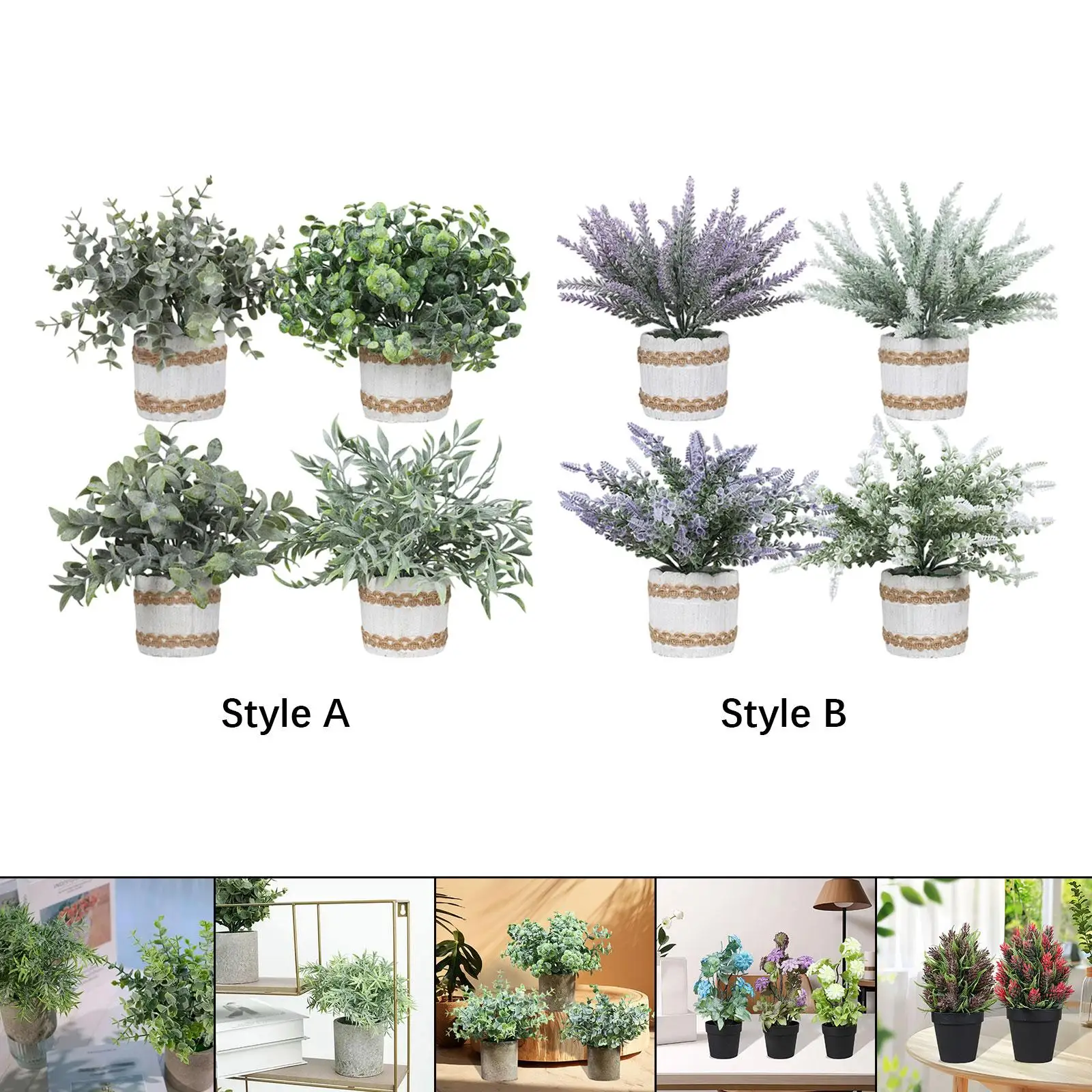 Bonsái Artificial decorativo de plantas falsas pequeñas, 4 Uds., para escritorio, estante de baño