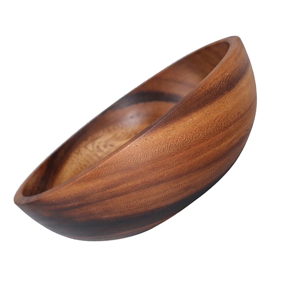 

1pc Natural Wood Salad Handcrafted Large Capacity Kitchen Food Container Deep Wooden Bowl for Fruit Snacks Serving Home