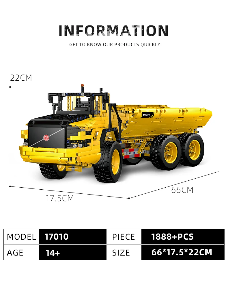 MOULD KING 17010 Technical Car Engineering Vehicle Toys APP RC Dump Truck Set Blocks MOC-8002 Bricks Christmas Gifts For Boys