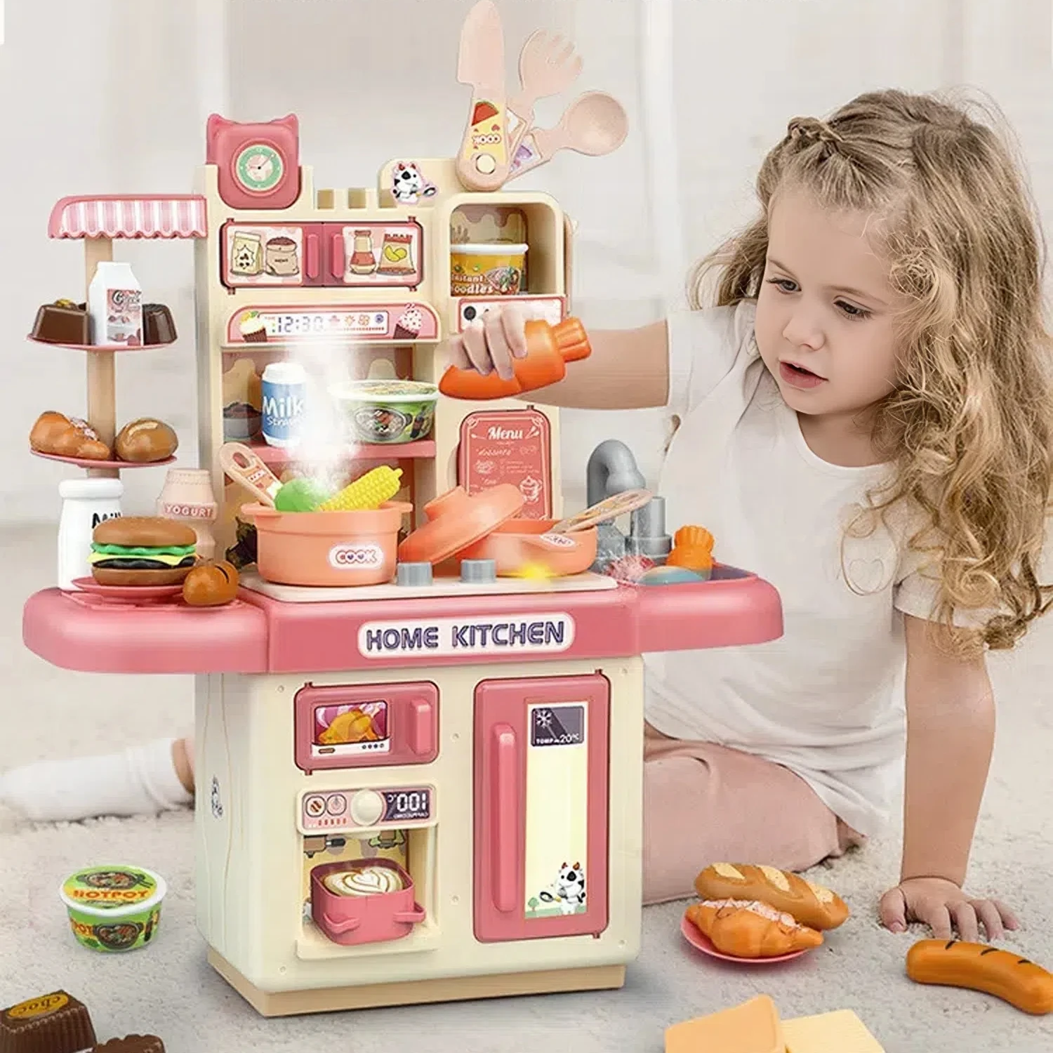 Mini Kitchen Toys Simulated Cooking Table with Stove Dollhouse Kichen Toys Gift for Children