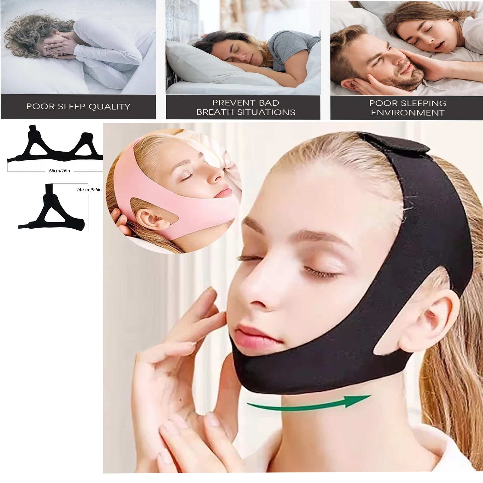 Adjustable Anti Snoring Strap Mouth Breathe Correction Chin Strap Mouth Guard Treatment Relieve Snore Improve Sleeping Tools