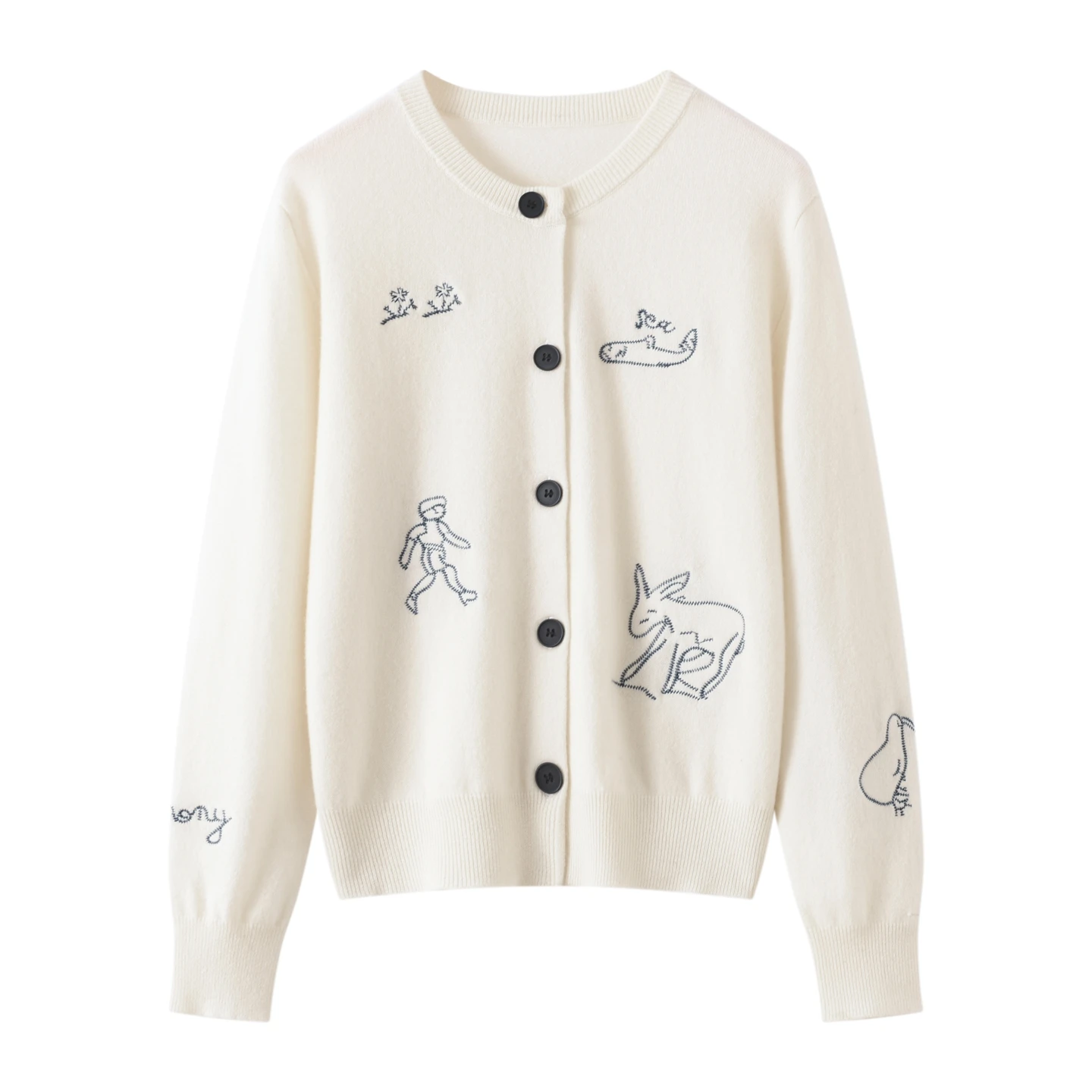 Authentic Pure Cashmere Women Autumn and Winter Round Neck Cardigan High-Quality Hand-Embroidered Sweater Cardigan Women